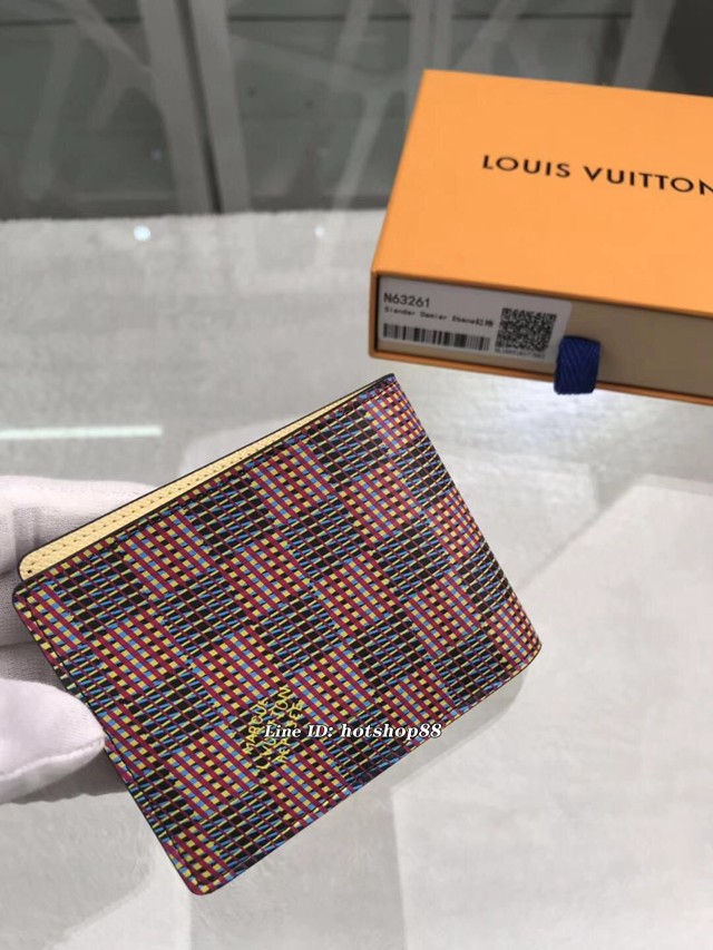 路易威登LV錢包 N63261紅格 經典圖案浸潤霓虹色彩 Slender錢夾包 LV男士短夾 xxlv1907